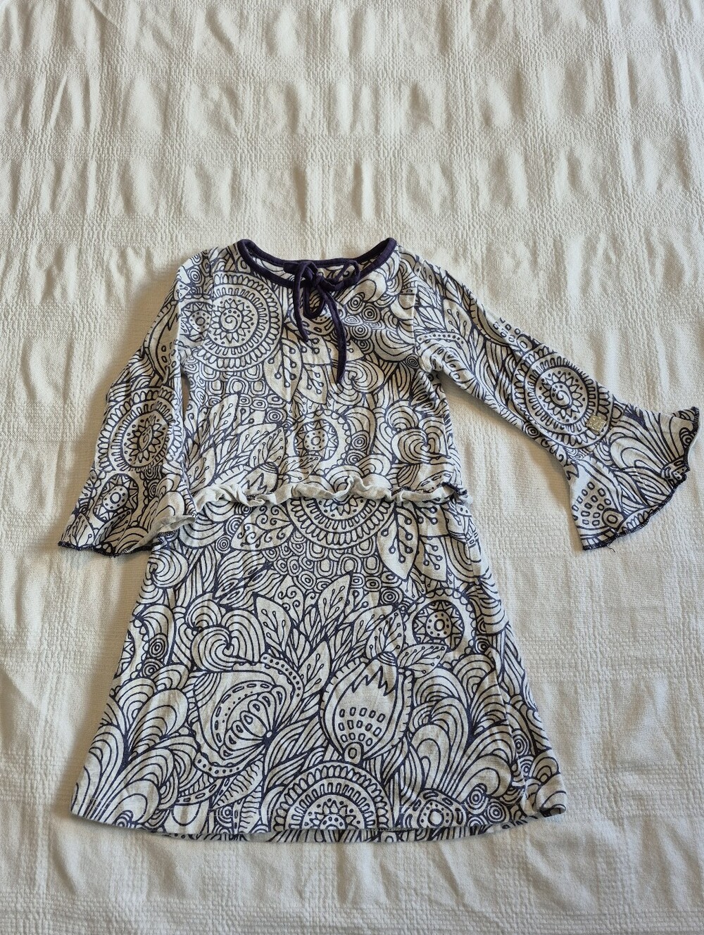 Deux par deux girls size 5 bell cuff blue & gray long sleeve dress Guc